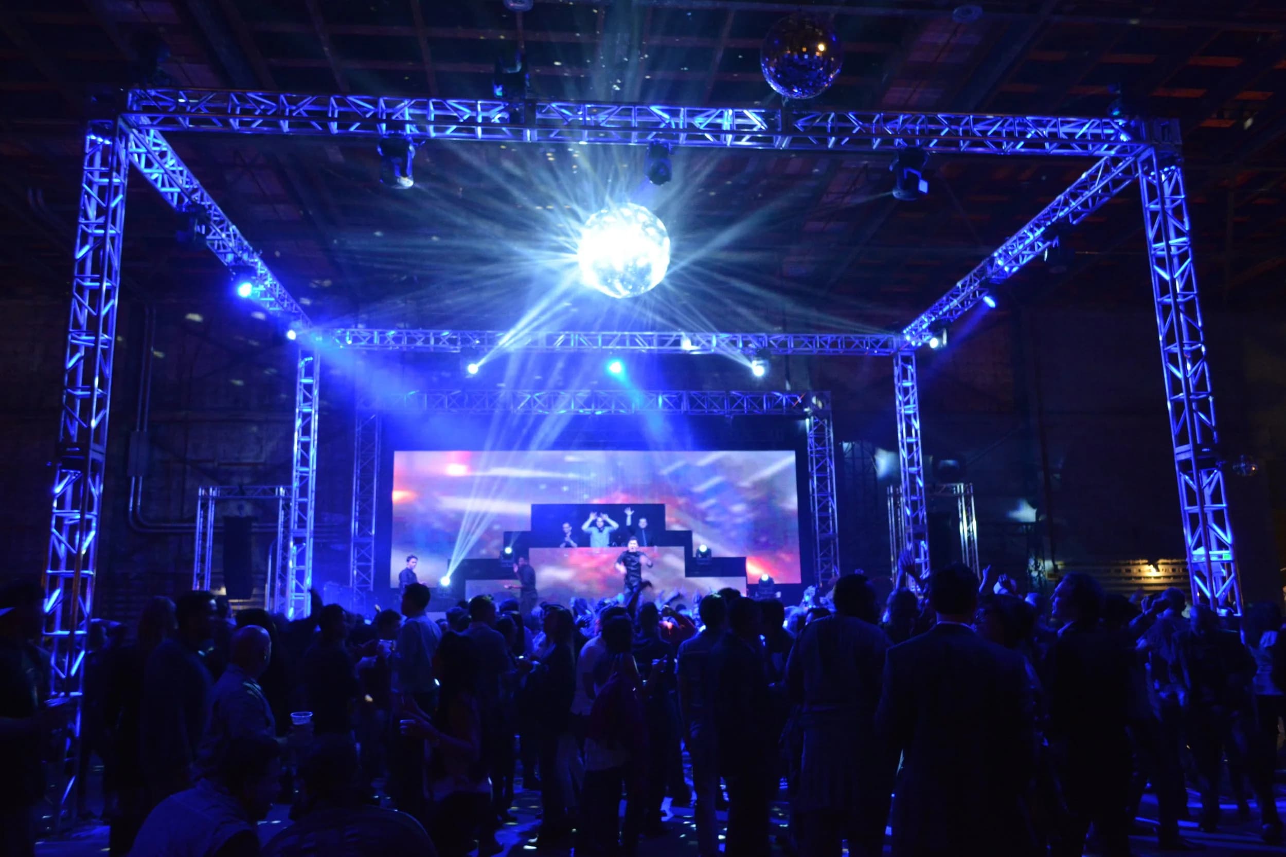 A main-stage production lit and built by Just Dance Events